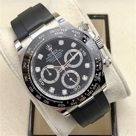 rolex daytona white gold black face leather strap|rolex daytona vintage leather strap.